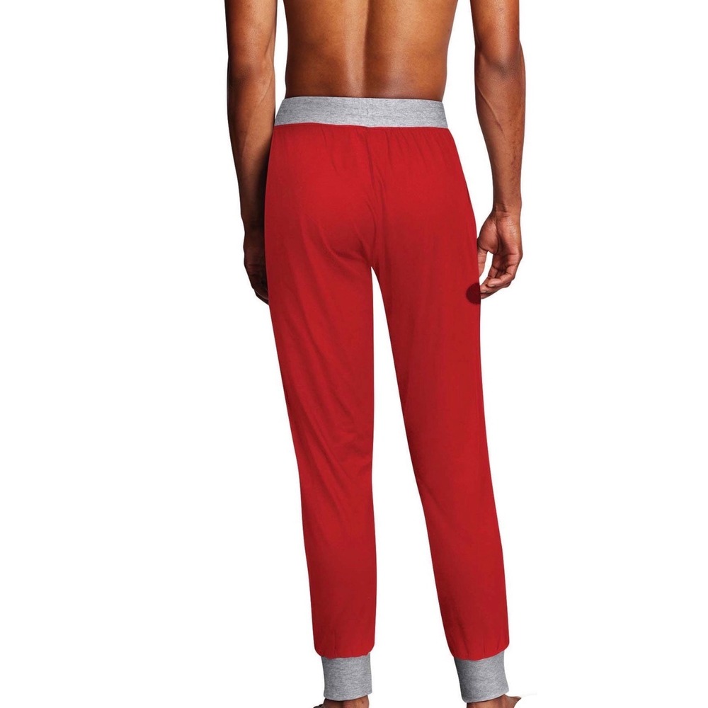 Champion‎ Men's Pajama Pants Lounge Sleepwear Red Joggers Logo Gray Trim Size L - Picture 3 of 6